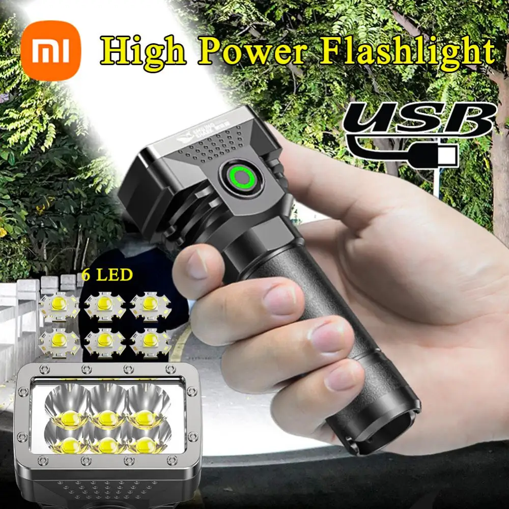 Супер Мощный светодиодный фонарик 6 светодиодных фонариков высокой мощности USB Перезаряжаемый Тактический фонарь 18650 Аварийная Походная лампа Изображение 0