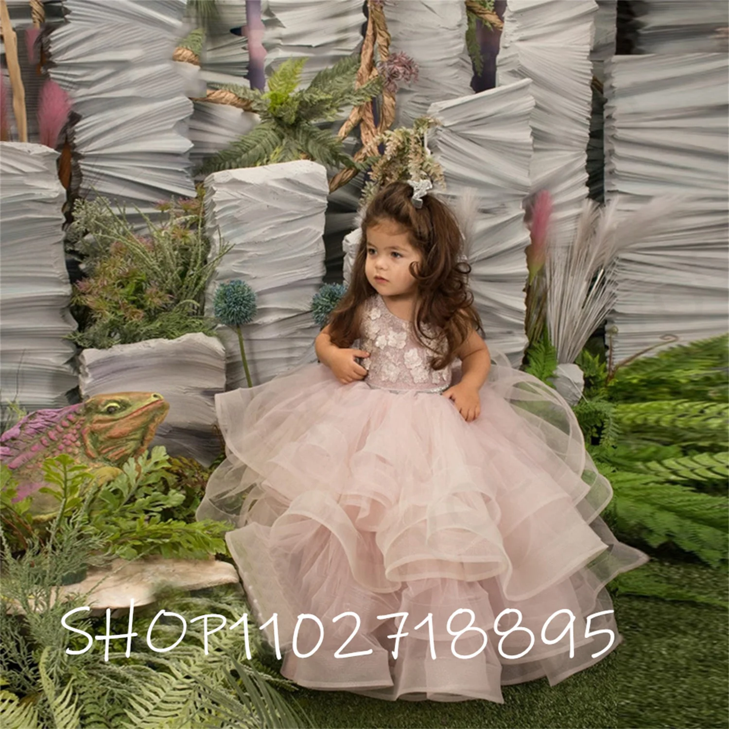 2022 Розовое платье с цветочным узором для девочек, тюлевые кружевные аппликации без рукавов Для свадебного платья, бального платья на день рождения, милого платья для первого причастия. Изображение 0