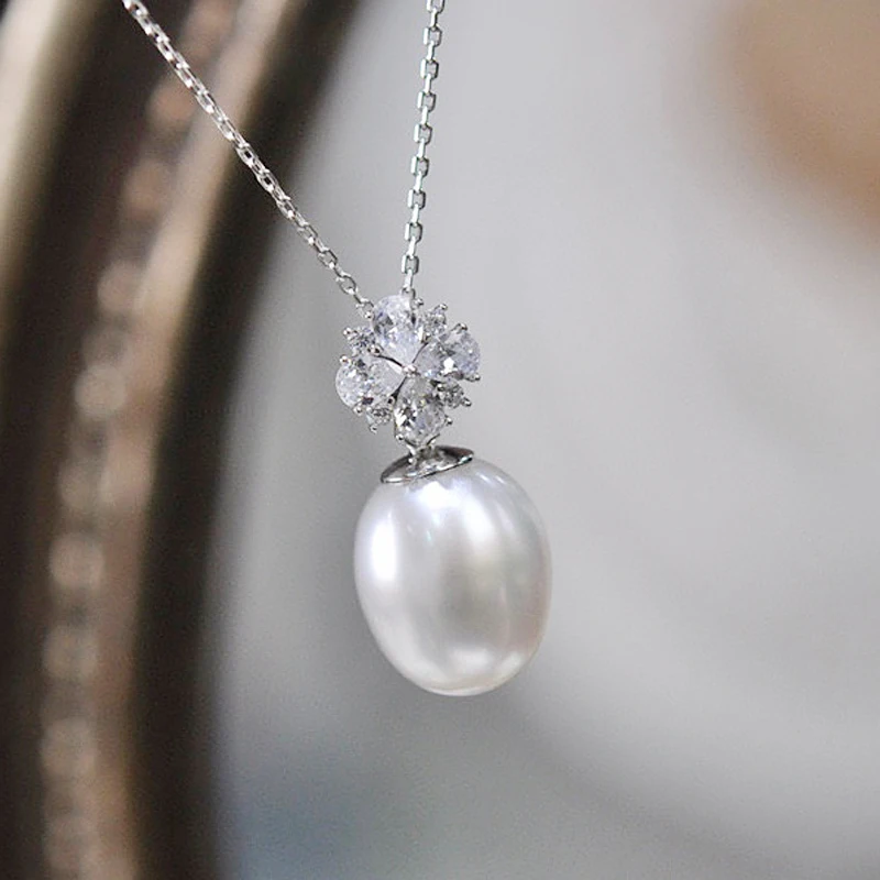 MeiBaPJ 9-10 мм Натуральный рисовый жемчуг, Модное ожерелье с цветочным кулоном, серебро 925 пробы, изысканные свадебные украшения для женщин Изображение 0