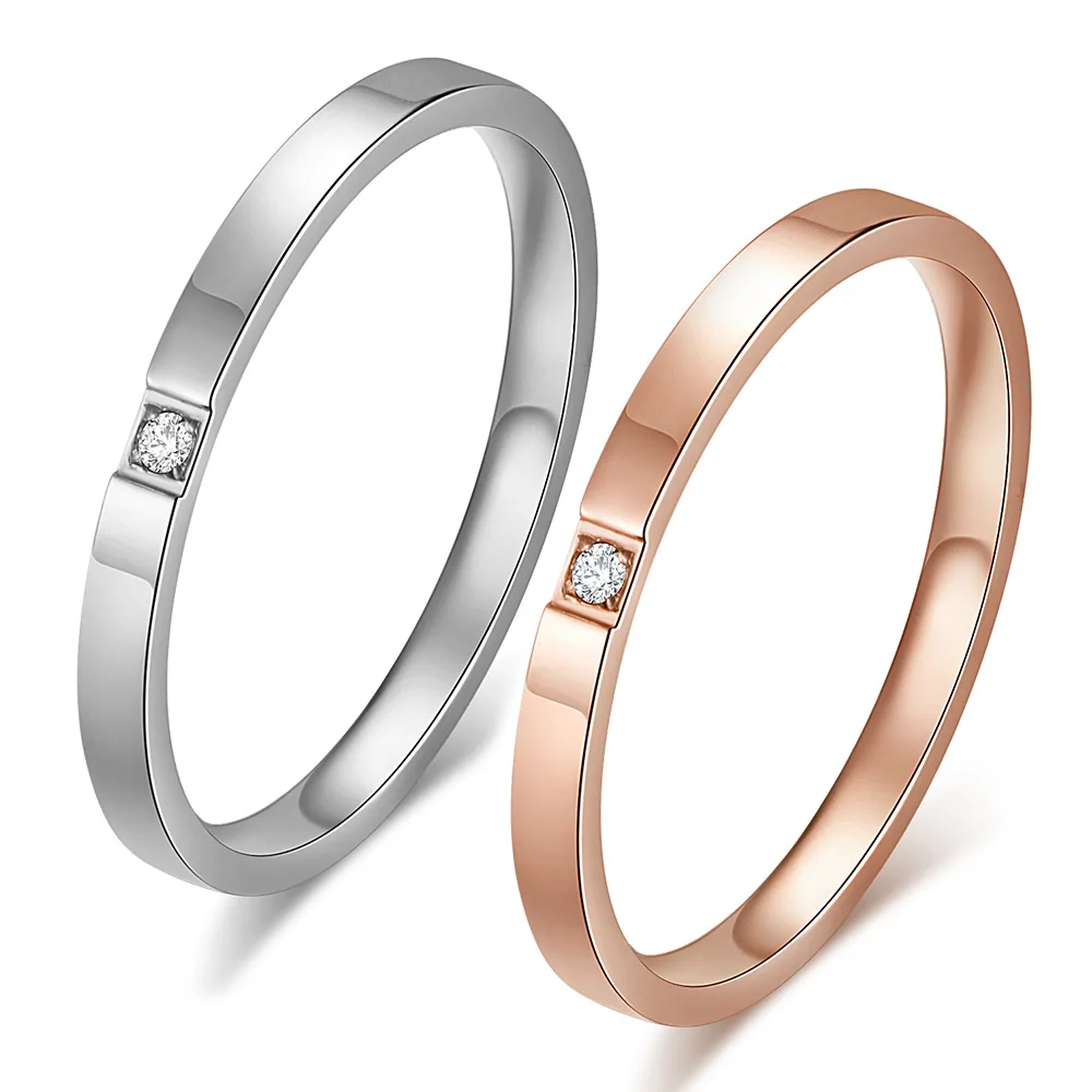 Горячая распродажа, Простое тонкое титановое кольцо, кольцо с кубическим цирконием для женщин, Гладкое Обручальное кольцо, ювелирные изделия из розового золота Изображение 0