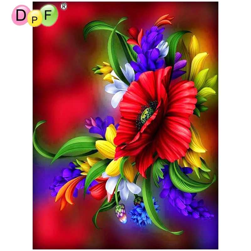 DPF 5D Полнокруглая Алмазная живопись СДЕЛАЙ САМ волшебные красочные цветы Волшебный Куб Для Вышивки крестом Поделки Алмазная Вышивка Мозаичный Декор Изображение 0