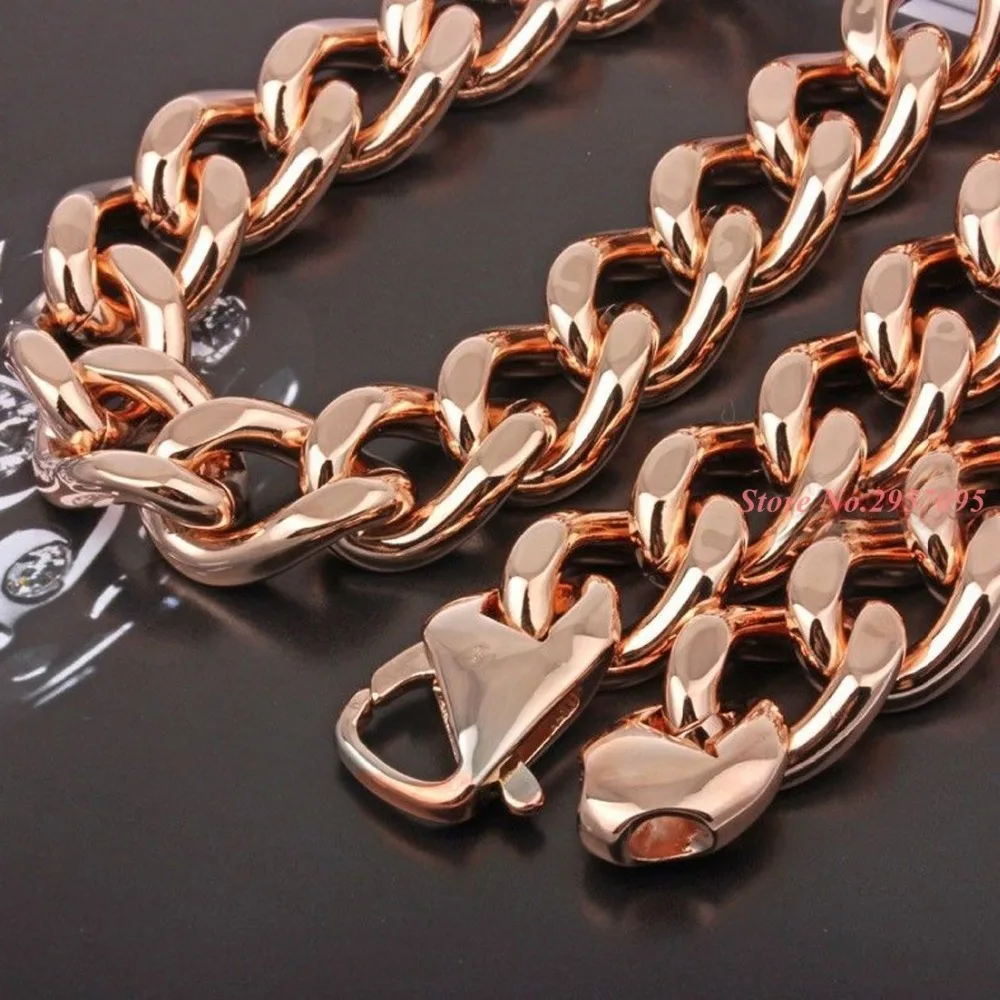 мужское ожерелье из веревки в стиле хип-хоп шириной 15 мм, цепочка из нержавеющей стали цвета розового золота в стиле хиппи-рок, модные ювелирные изделия Изображение 1