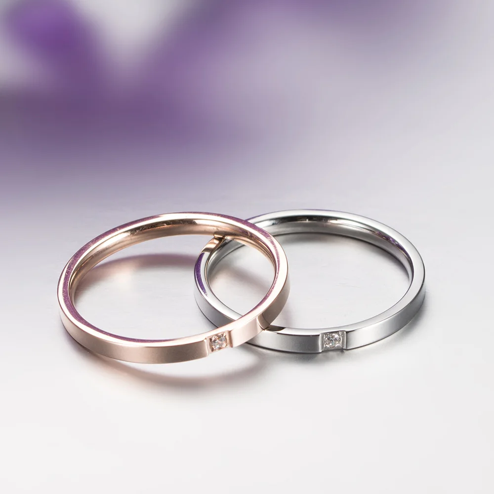 Горячая распродажа, Простое тонкое титановое кольцо, кольцо с кубическим цирконием для женщин, Гладкое Обручальное кольцо, ювелирные изделия из розового золота Изображение 1