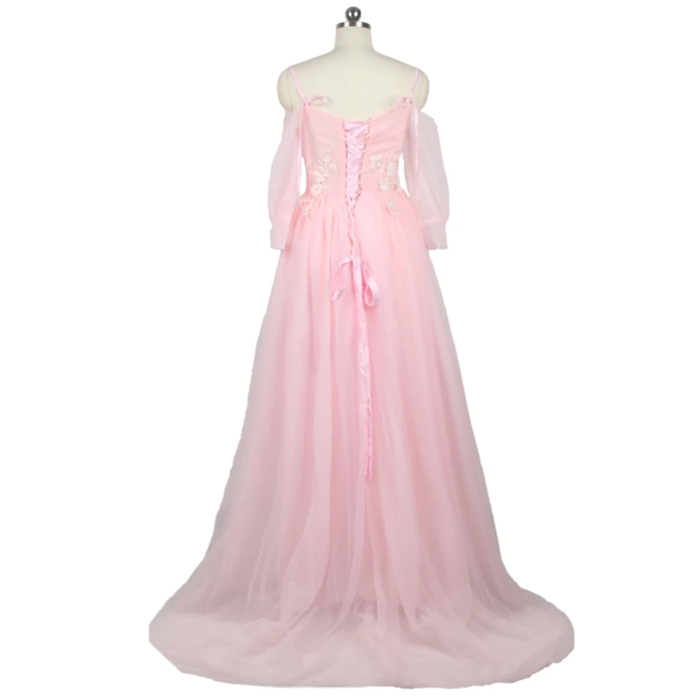 Вечернее платье It's YiiYa, Розовое Фатиновое платье С аппликацией, вырез лодочкой, Длинные рукава, Трапециевидная складка, Длина до пола, Плюс размер, Женское вечернее платье LX1268 Изображение 2