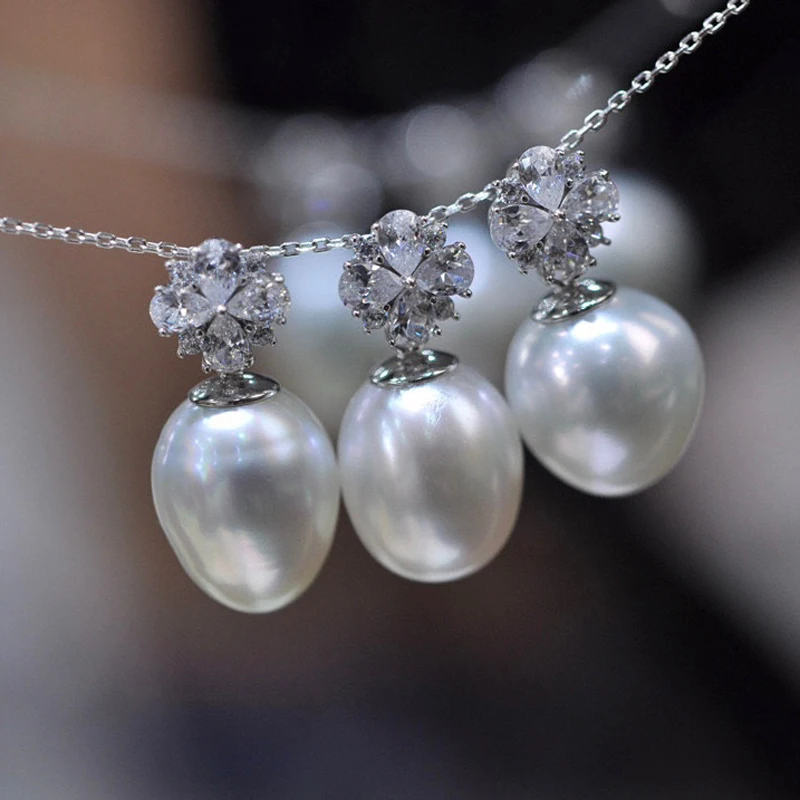 MeiBaPJ 9-10 мм Натуральный рисовый жемчуг, Модное ожерелье с цветочным кулоном, серебро 925 пробы, изысканные свадебные украшения для женщин Изображение 2