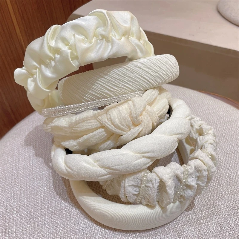 Модная белая повязка-губка с широкими полями, женская милая универсальная повязка для мытья лица, аксессуары для волос Изображение 2