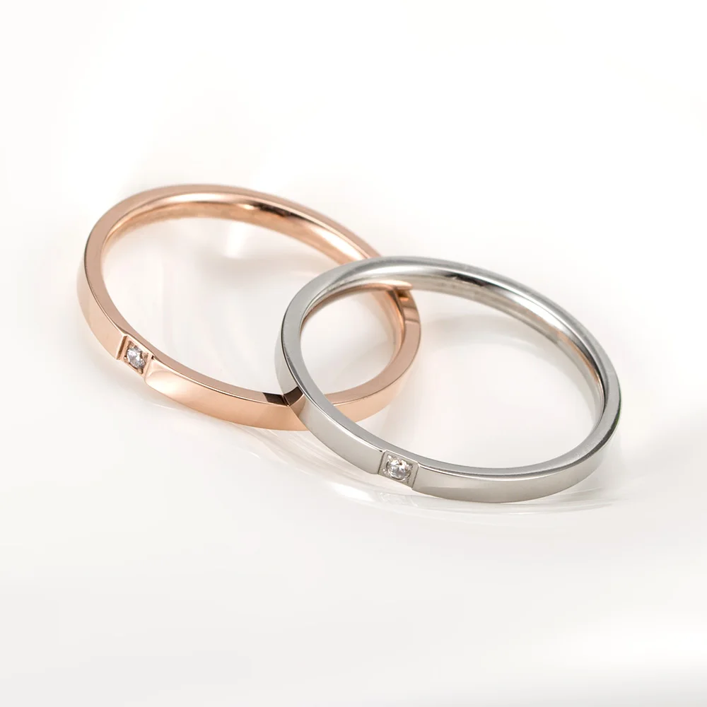Горячая распродажа, Простое тонкое титановое кольцо, кольцо с кубическим цирконием для женщин, Гладкое Обручальное кольцо, ювелирные изделия из розового золота Изображение 2