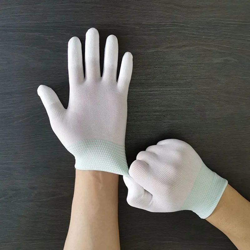 Перчатки с полиуретановым покрытием, белые нейлоновые антистатические Садовые электронные Противоскользящие Износостойкие защитные перчатки, перчатки для инструментов для уборки дома Изображение 2