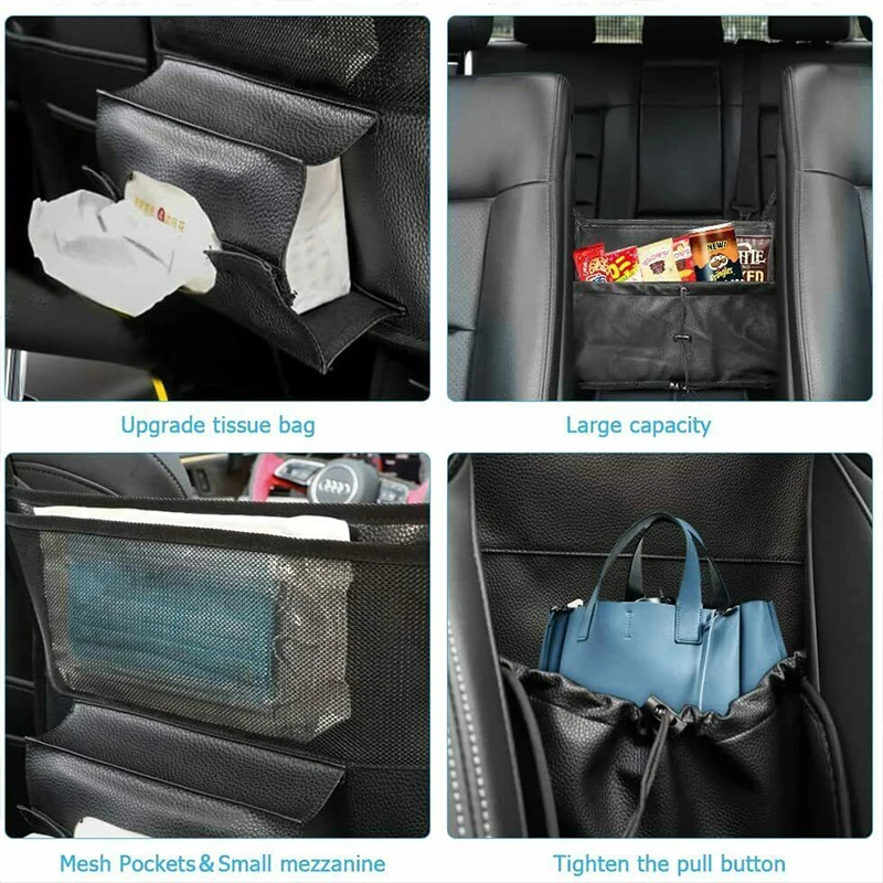 Сетчатый карман для автокресла большой емкости, сумочка, держатель для кошелька, сетчатая задняя сумка между сиденьями, Органайзер для хранения, автомобильный органайзер Изображение 2