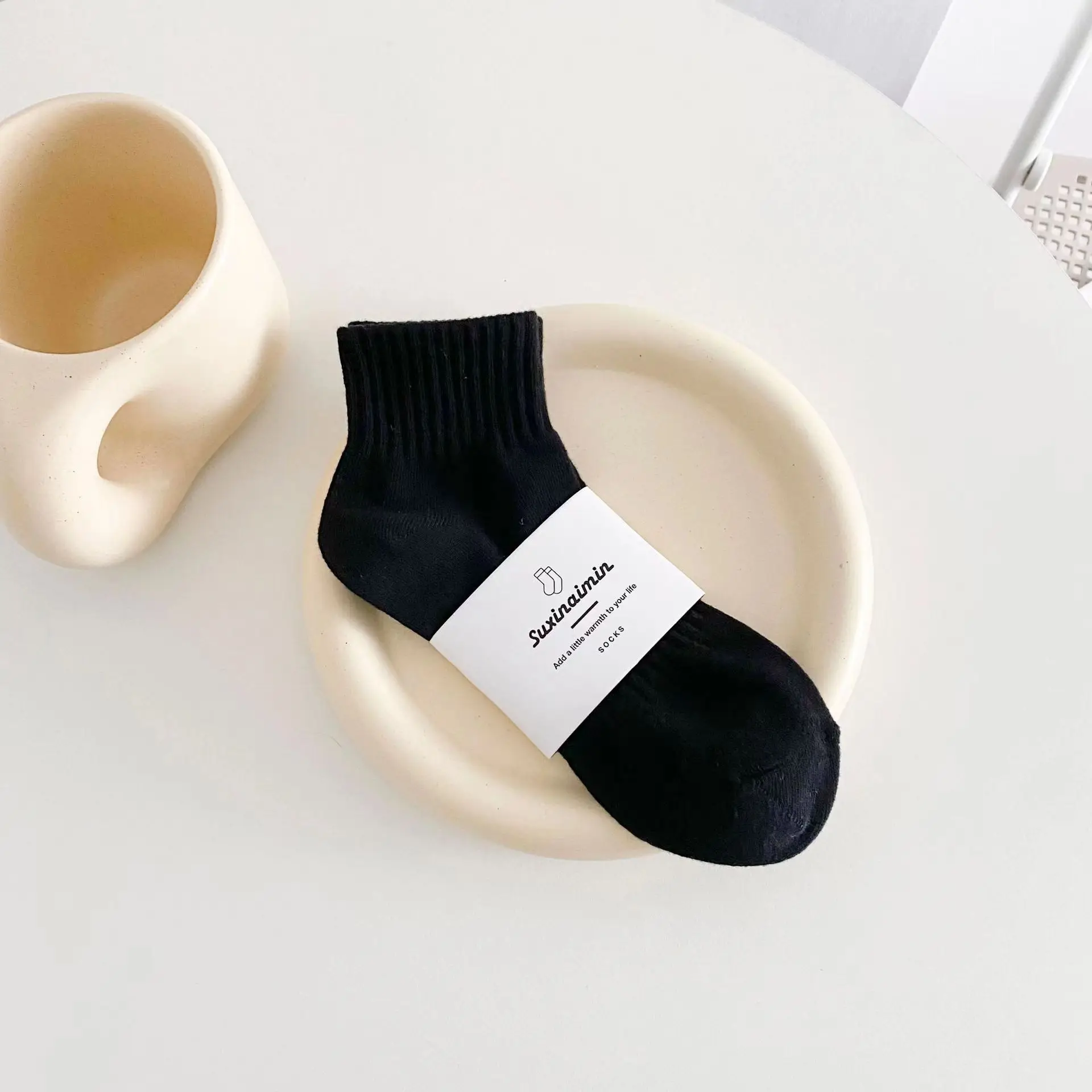Кремовый цвет, летние тонкие носки, однотонные японские черные носки, спортивные носки Изображение 2