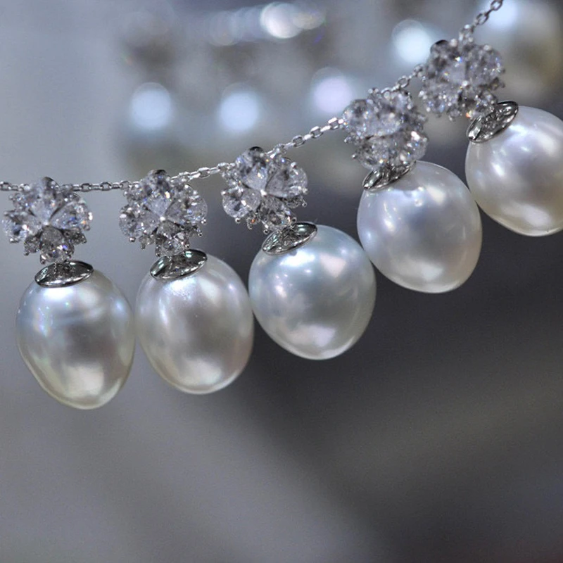 MeiBaPJ 9-10 мм Натуральный рисовый жемчуг, Модное ожерелье с цветочным кулоном, серебро 925 пробы, изысканные свадебные украшения для женщин Изображение 3
