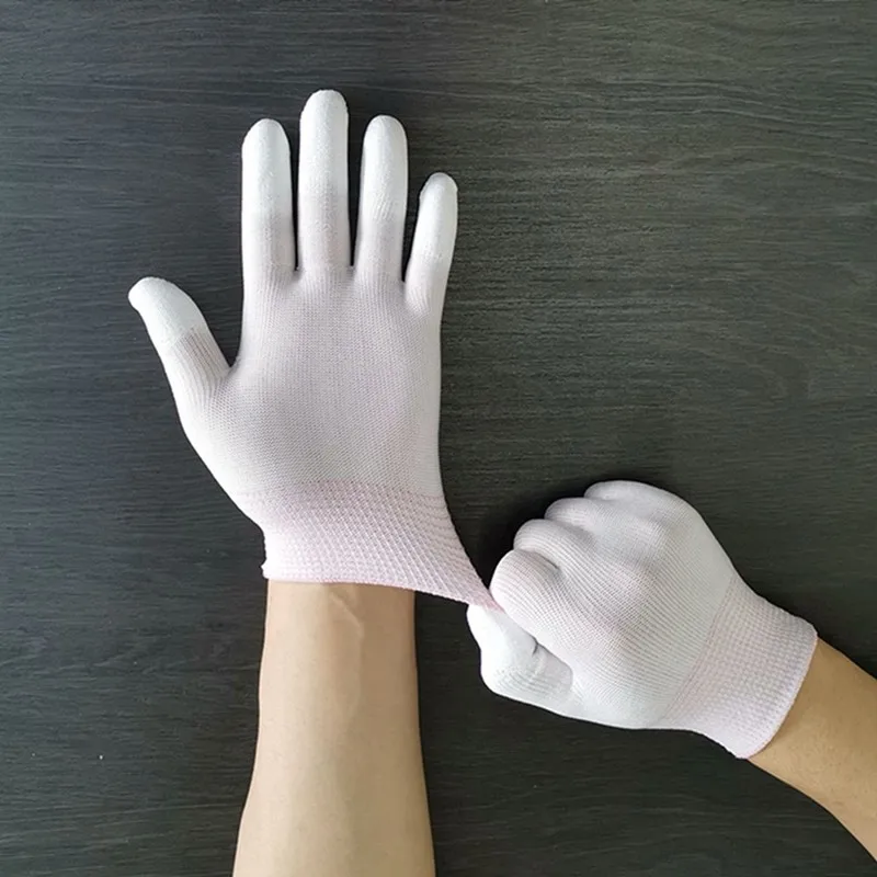 Перчатки с полиуретановым покрытием, белые нейлоновые антистатические Садовые электронные Противоскользящие Износостойкие защитные перчатки, перчатки для инструментов для уборки дома Изображение 3