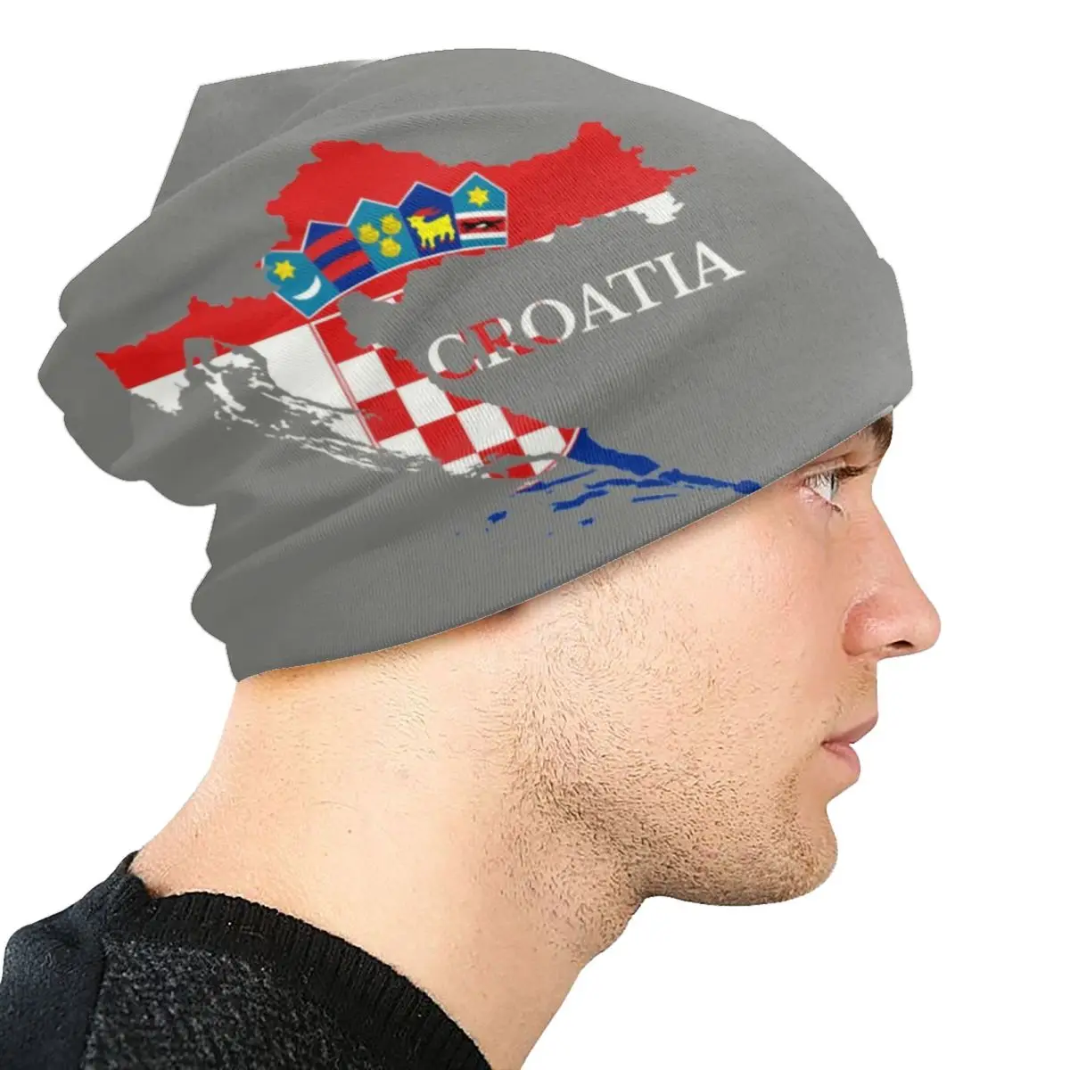Карта флага Хорватии, шляпы-капоты, Модная вязаная шапка для женщин, мужчин, осень-зима, теплые тюбетейки, шапочки-ушанки Изображение 3