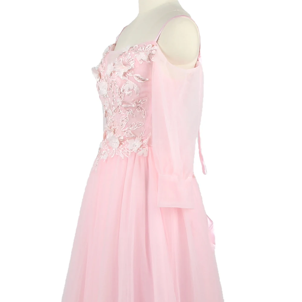 Вечернее платье It's YiiYa, Розовое Фатиновое платье С аппликацией, вырез лодочкой, Длинные рукава, Трапециевидная складка, Длина до пола, Плюс размер, Женское вечернее платье LX1268 Изображение 4
