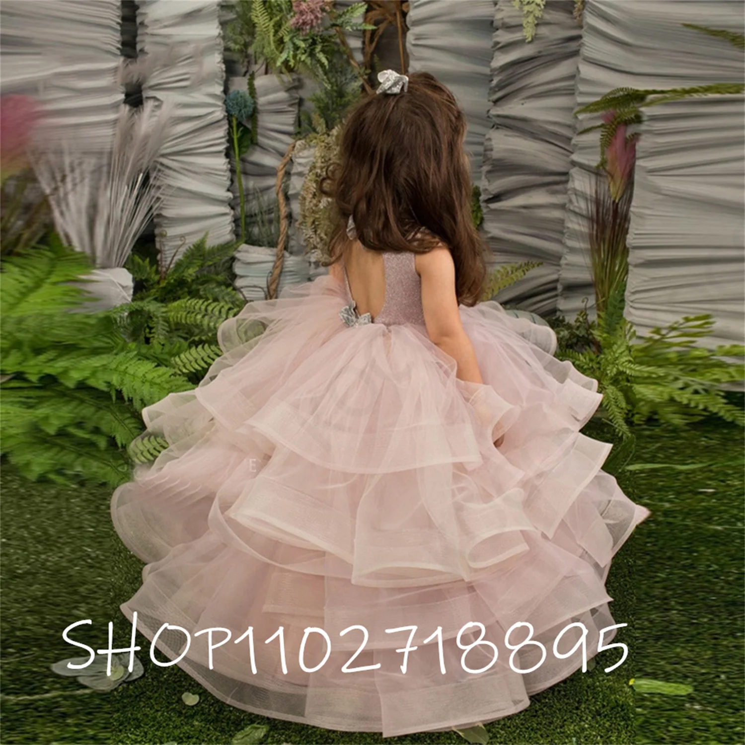 2022 Розовое платье с цветочным узором для девочек, тюлевые кружевные аппликации без рукавов Для свадебного платья, бального платья на день рождения, милого платья для первого причастия. Изображение 4