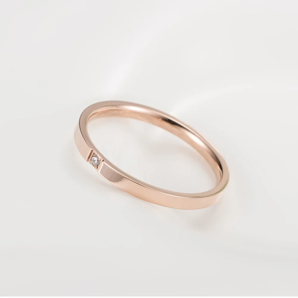 Горячая распродажа, Простое тонкое титановое кольцо, кольцо с кубическим цирконием для женщин, Гладкое Обручальное кольцо, ювелирные изделия из розового золота Изображение 4