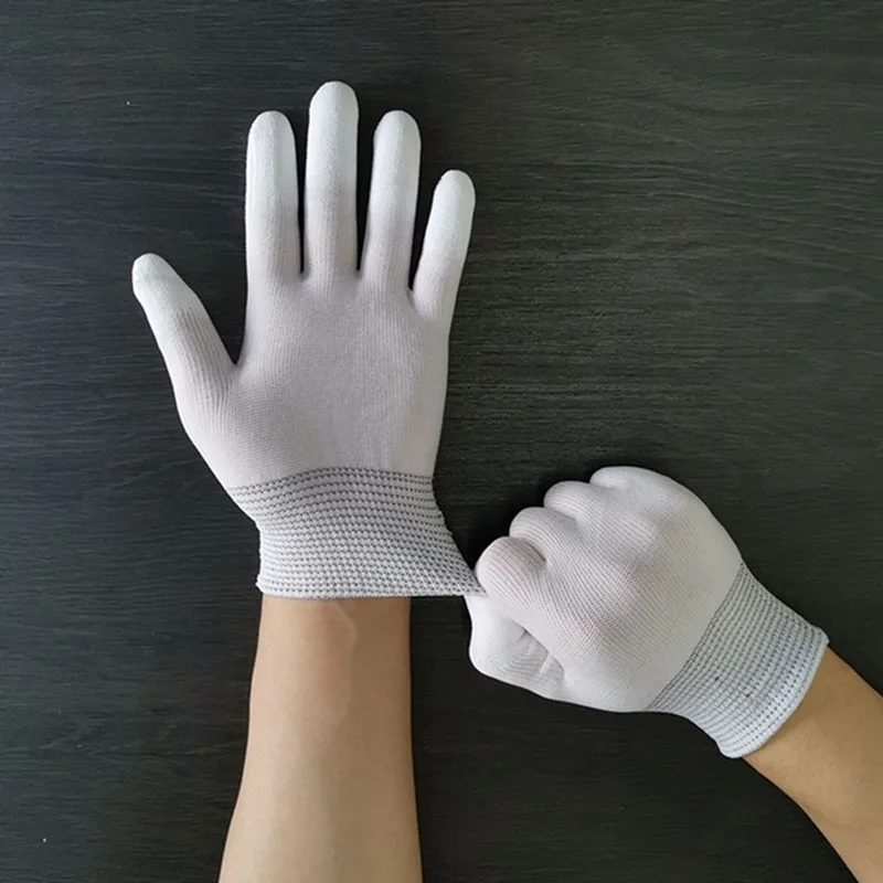 Перчатки с полиуретановым покрытием, белые нейлоновые антистатические Садовые электронные Противоскользящие Износостойкие защитные перчатки, перчатки для инструментов для уборки дома Изображение 4