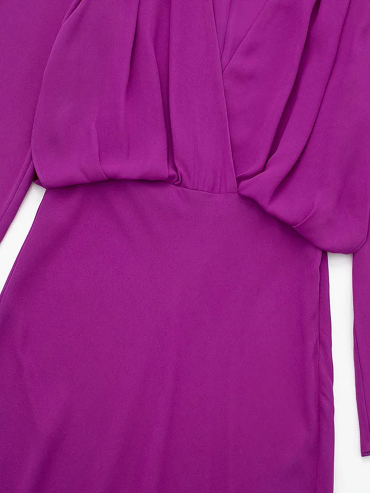 Элегантное однотонное платье Миди с V-образным вырезом для женщин 2023, модные женские платья с расклешенными рукавами, новые весенние женские винтажные повседневные платья Изображение 5