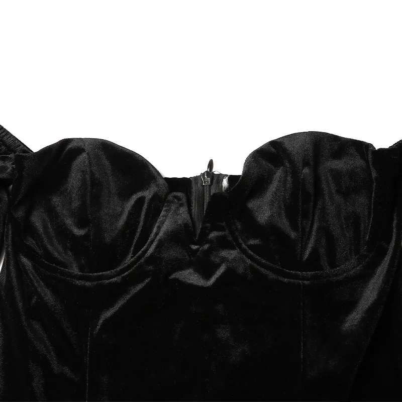 Женские Ins в европейском стиле, сексуальный вырез в одну линию, Тонкая талия, замшевое платье в стиле Хепберн С рукавами-рогами, завернутое В прилив Изображение 5