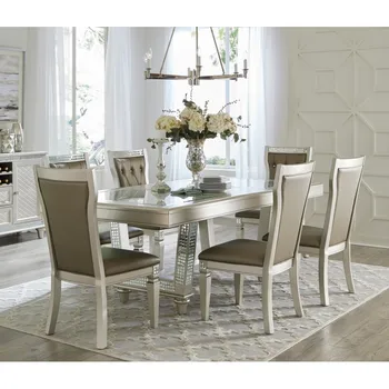 Обеденный набор из 5/7 предметов, стол с отделкой из листового стекла цвета шампанского, боковые стулья с мягкой обивкой и ворсом, традиционная мебель для столовой