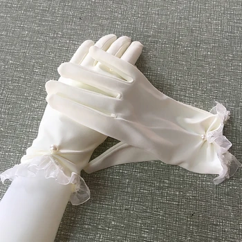 Элегантная свадебная перчатка длиной до запястья цвета Слоновой кости с жемчугом на пальце