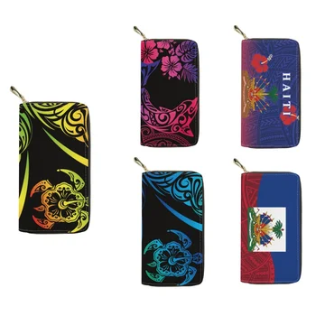 Модные женские кошельки с принтом Полинезии 2023 года, Кожаные женские держатели кредитных карт, Клатч на молнии, сумочка для рук, кошелек