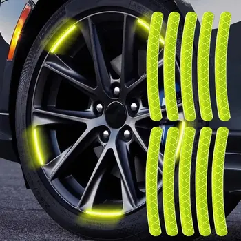 20шт отражающих автомобильных колес с декоративными полосатыми наклейками для укладки ступицы колеса мотоцикла, наклейка для ночной безопасности, светоотражающие наклейки