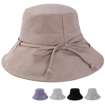 Складные шляпы-ведра для женщин, летние пляжные шляпы от солнца, уличная хлопчатобумажная панама, Рыбацкая кепка, женские солнцезащитные кепки с широкими полями.