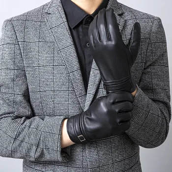 Мужские перчатки из натуральной кожи для вождения, кожаные перчатки для езды на мотоцикле, зимние теплые перчатки с сенсорным экраном
