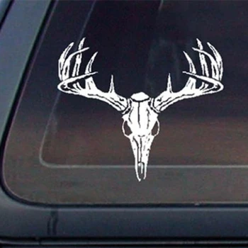 Наклейка на охотничий автомобиль с бантом в виде черепа оленя