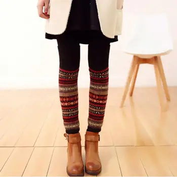 Женские носки, вязаные из теплого акрилового волокна, стрейчевые, в богемном стиле, Свободные носки, гетры Осень-зима
