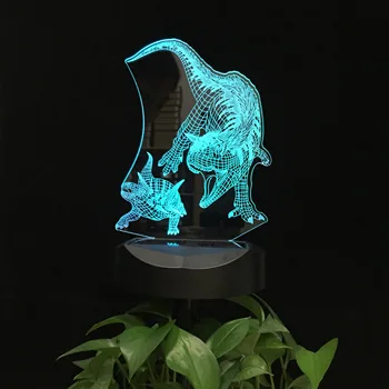 Динозавр Файтинг Битва 3D светодиодный настольный ночник Ландшафтное освещение Изменение цвета в помещении на открытом воздухе Солнечная Энергия 3D Лампа Подарок