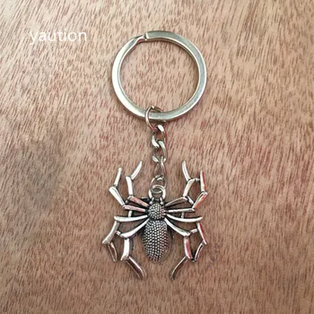 Брелок 31x35 мм подвески в виде паука на Хэллоуин, мужские украшения, Брелок для ключей, кольцо, держатель, Сувенир для подарка