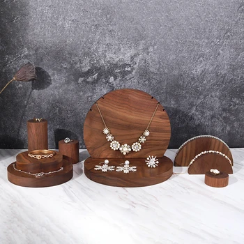 Новинка из натурального орехового дерева, Подставка для ожерелья, простой геометрический круглый органайзер для ювелирных изделий, держатель для женщин