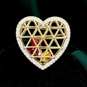 Брошь в виде сердца из полого инкрустированного кубического Циркония SUYU с элегантной пряжкой в женском стиле