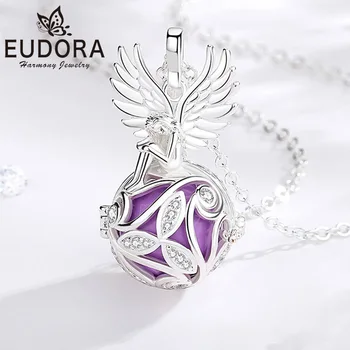 Eudora 18 мм Harmony Ball Ожерелье-клетка с крыльями Ангела Angel Caller, Подвеска с цирконом, Модные украшения, подарок для женщин