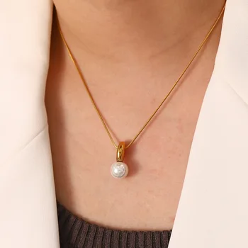 Женское ожерелье с подвеской из нержавеющей стали, французское винтажное ожерелье с подвеской из натурального пресноводного жемчуга