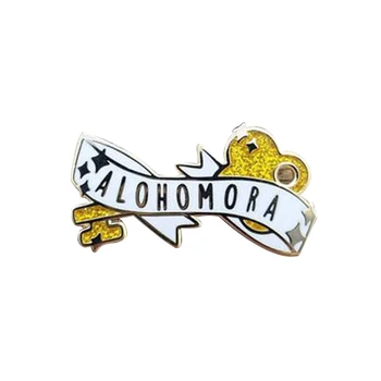 Булавка на лацкане Alohomora значок с заклинанием, баннер, желтая блестящая брошь для любителей колдовства, художественный аксессуар