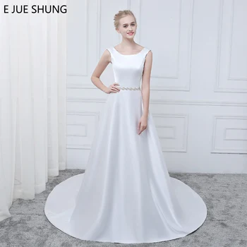E JUE SHUNG Простые роскошные свадебные платья из белого атласа с кристаллами, с рукавами-кушаками, 2018 Свадебные платья на шнуровке сзади, vestidos de novia