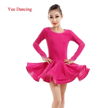 Бархатное платье для латиноамериканских танцев с длинными рукавами, стандартное платье для бальных соревнований для девочек, детская весенне-зимняя танцевальная одежда, костюм для танцев самбы