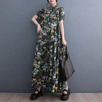 Новое поступление 2023 года, Свободная летняя блузка с принтом в стиле пэчворк, Офисное женское рабочее платье, Модное Женское Повседневное Длинное платье