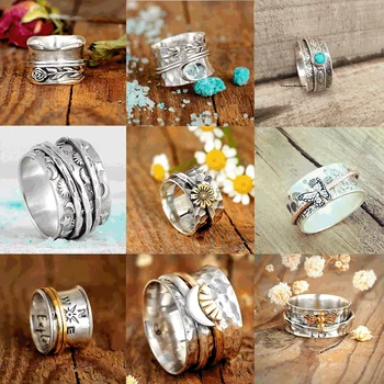 Креативный дизайн Moon, Широкое кольцо серебристого цвета, декомпрессионное кольцо с широким поворотом на палец, женские мужские украшения для вечеринок