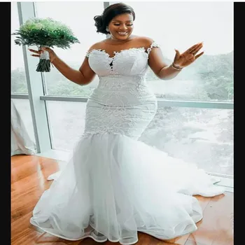 Красивые рукава-колпачки с кружевной аппликацией Свадебное платье Русалки Robe De Mariée 2023 Африканские винтажные свадебные платья