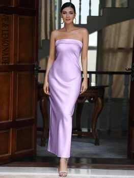 Сексуальное фиолетовое вечернее платье миди LOVE & LEMONADE без рукавов с открытой спиной AD05387