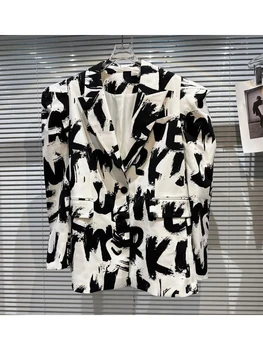 Высококачественный Новый модный дизайнерский пиджак-блейзер 2023 года, женский блейзер с объемными надписями и граффити на плечах