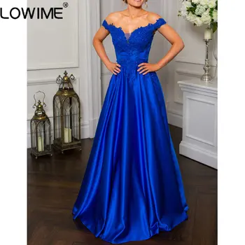 Элегантные вечерние платья подружек невесты королевского синего цвета с открытыми плечами, аппликация из бисера, атласные свадебные платья для гостей с карманом