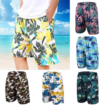 Мужские брюки для серфинга, пляжные шорты с цветочным принтом, быстросохнущая пляжная одежда, Плавки, повседневные модные пляжные шорты на шнурках больших размеров