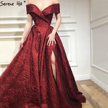 2023 Новейшие дизайнерские Длинные красные платья с открытыми плечами, Сексуальные Модные вечерние платья Serene Hill LA6484