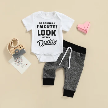 Citgeett Летняя Одежда для новорожденных мальчиков с буквенным принтом, комбинезон с коротким рукавом + Длинные брюки, Повседневный комплект одежды