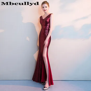Mbcully Блестящие пайетки, длинные темно-красные платья для выпускного вечера Русалки 2023, сексуальные женские платья для выпускного вечера с глубоким V-образным вырезом, Дешевое праздничное платье